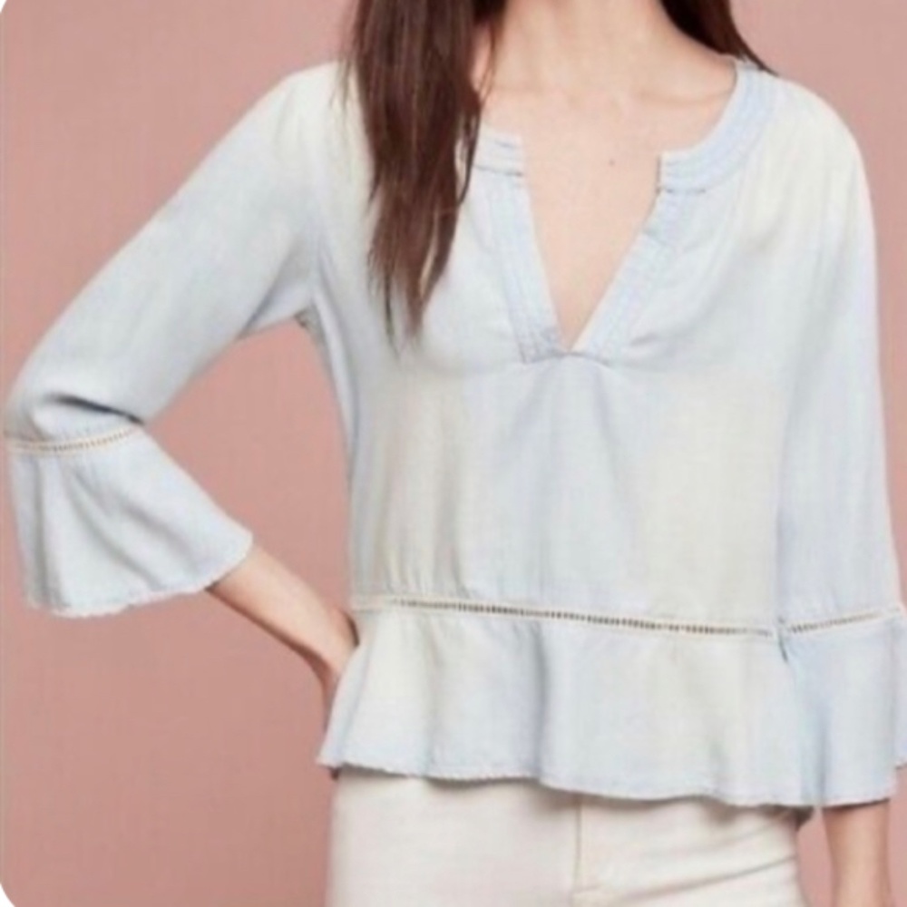 Denim white wash boho shirt size small